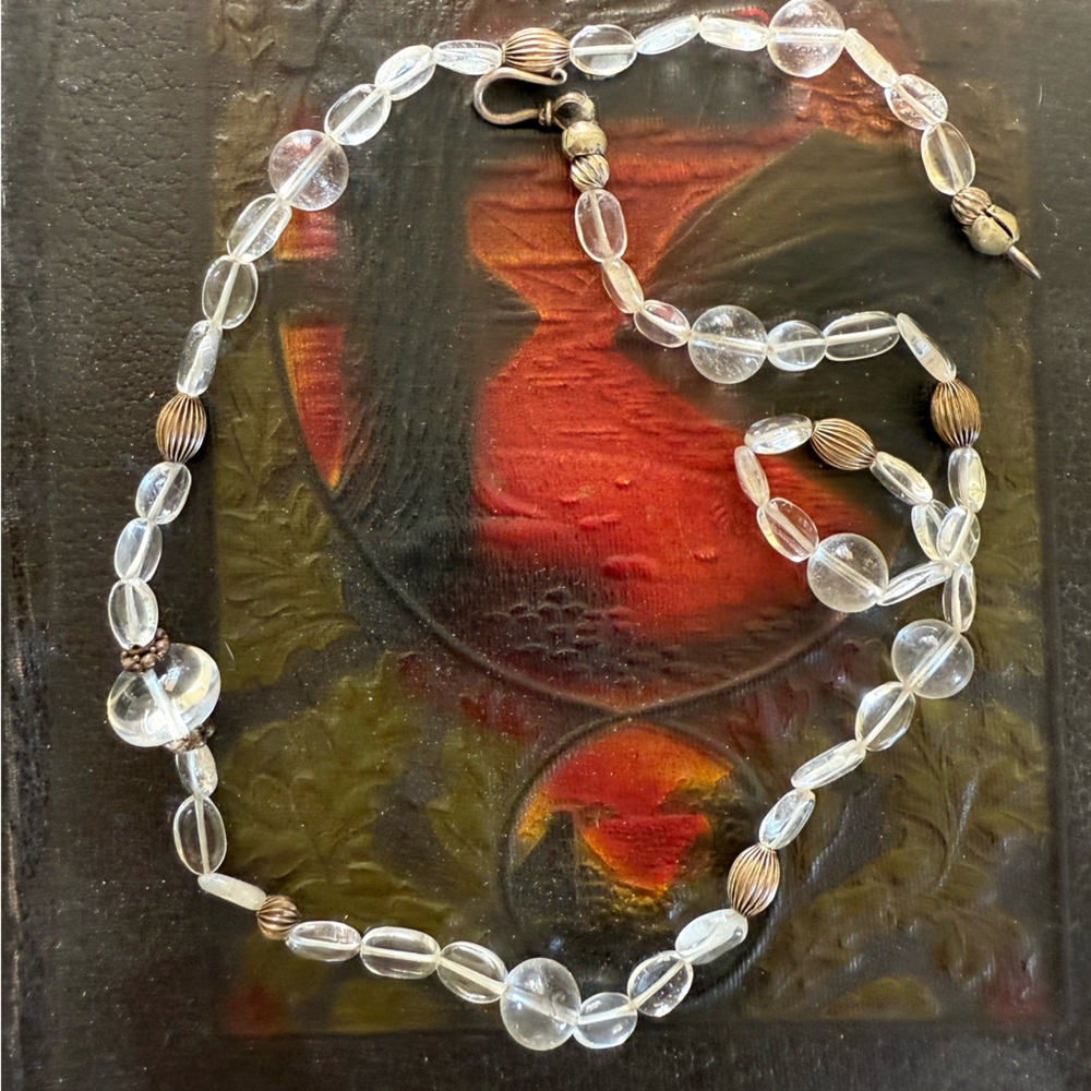 Estate find-antique- Clear quartz? Rock Chrystal ? and Silver Beaded Necklace